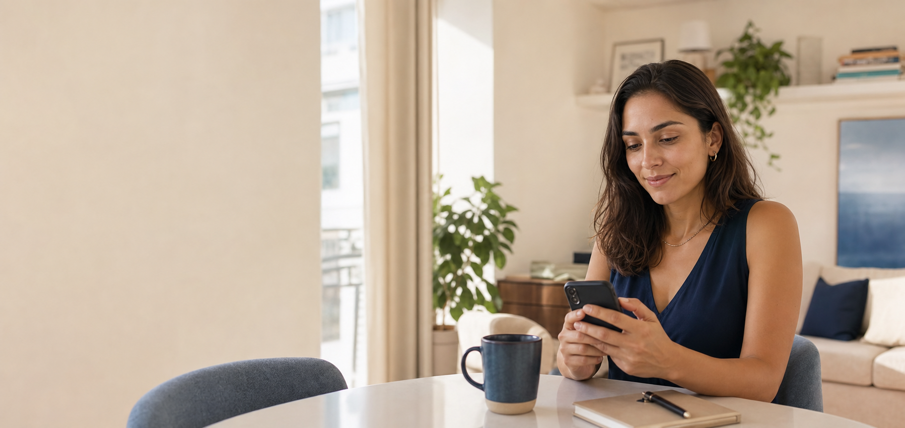 Cliente consultando informações com tranquilidade em seu celular